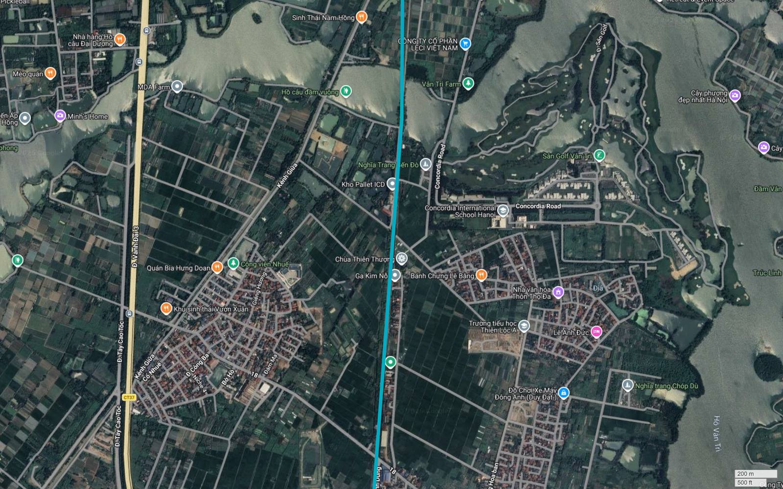 Bản đồ tuyến metro số 6 Hà Nội đi giữa vùng ruộng Cổ Nhuế Đông Anh và cụm Concordia International School, Sân Golf Vân Trì
