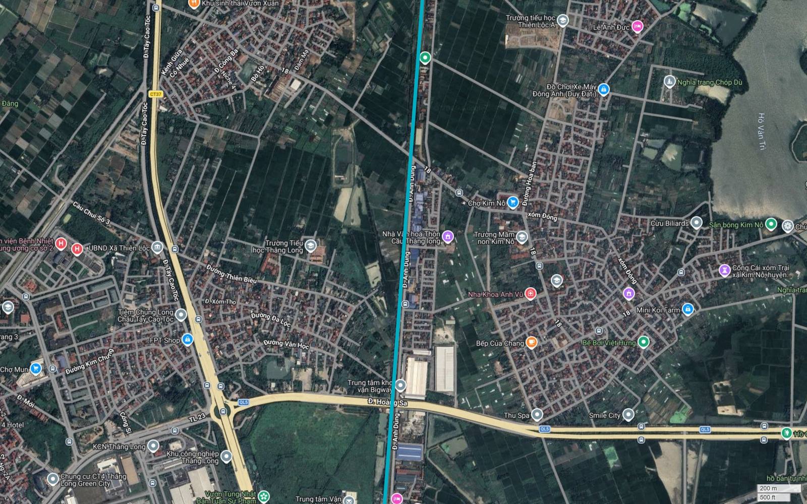 Tuyến metro số 6 Hà Nội bám trục đường 18 và đường Anh Dũng xuyên lõi dân cư Kim Nỗ với nhà xây liên tục hai bên mặt đường