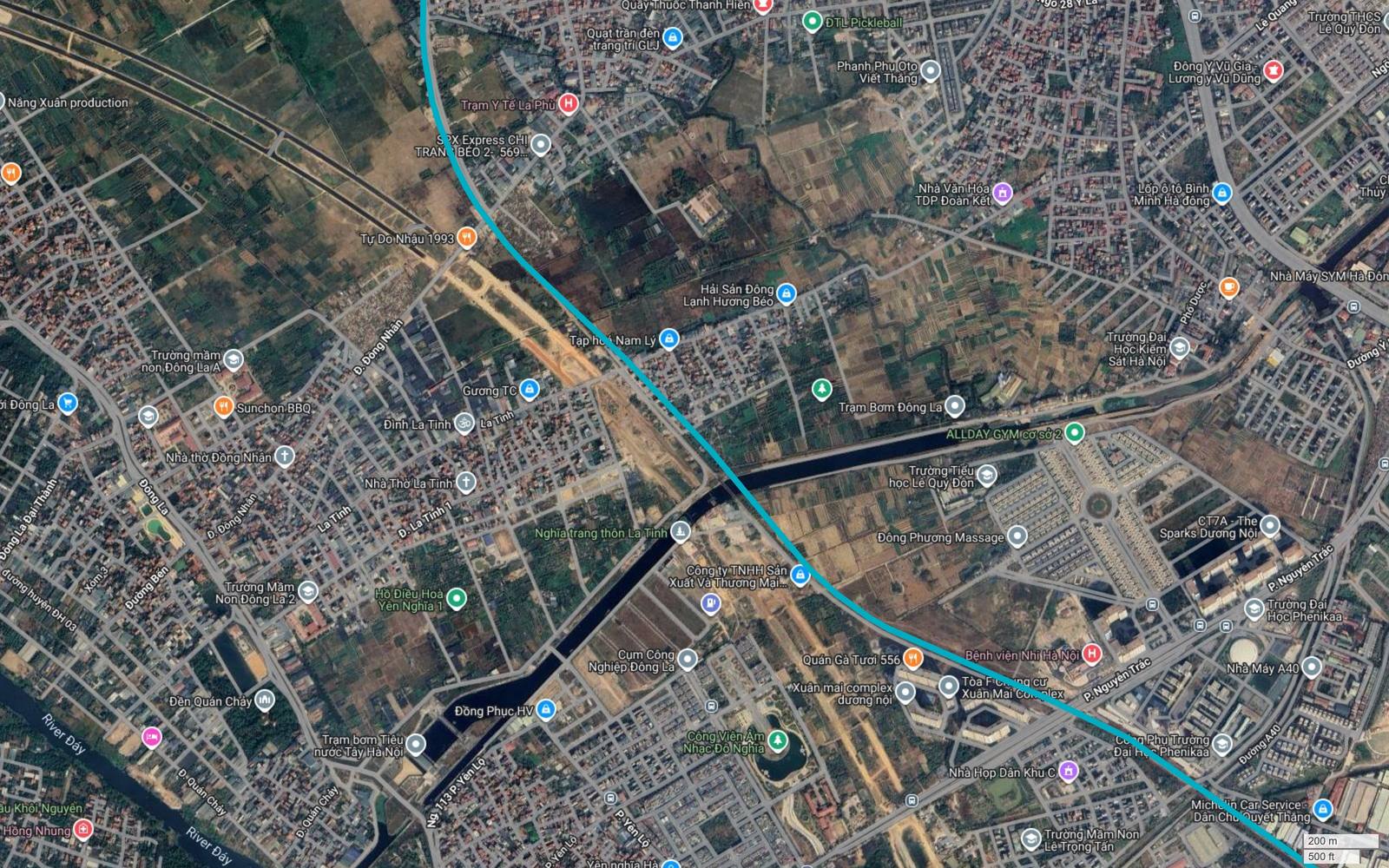 Bản đồ tuyến metro số 6 Hà Nội vượt kênh tiêu Yên Nghĩa, chạy trên vùng ruộng rộng giữa La Tinh và Đông La